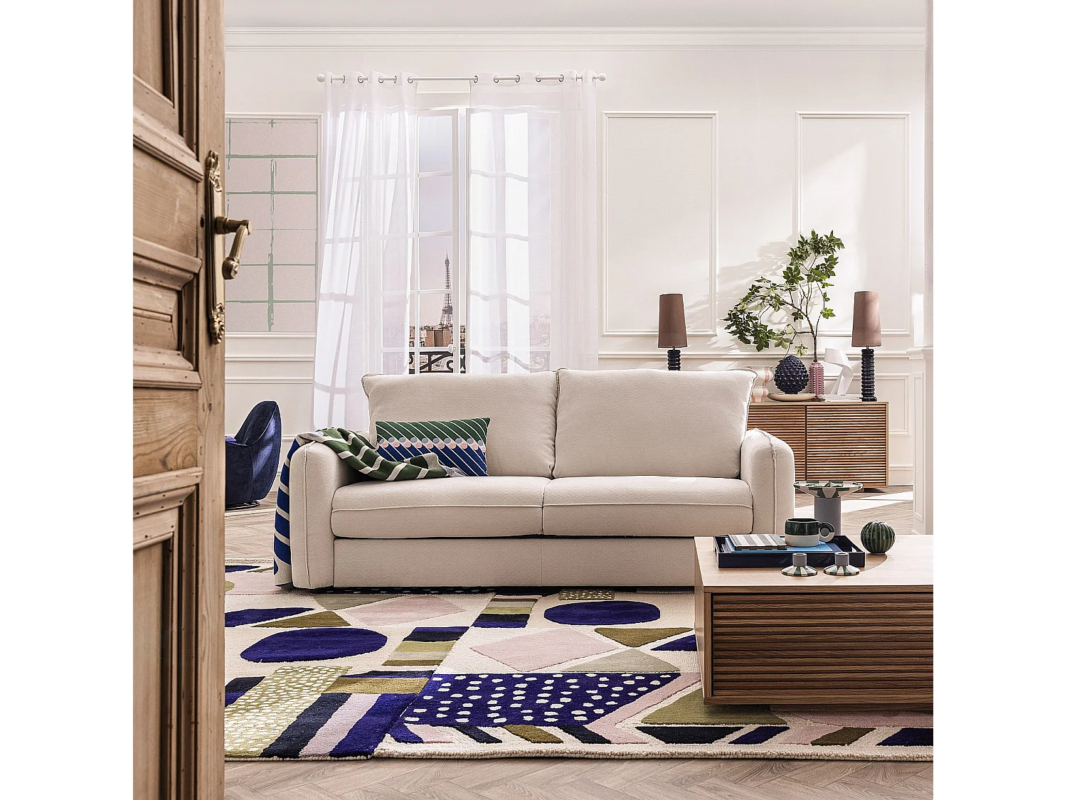 Canapé convertible 2 places - Couchage 140 cm - Matelas 13 cm - Tissu Norcia Vert kaki