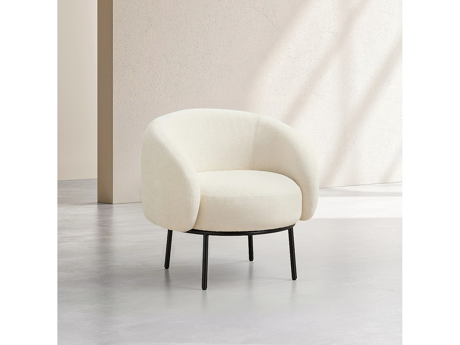 Habitat - Fauteuil en tissu chenille et métal noir - Ivoire - Design by Adrien Carvès - Cajou II