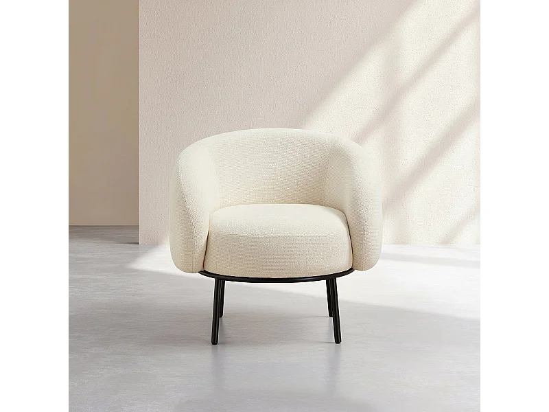 Habitat - Fauteuil en tissu chenille et métal noir - Ivoire - Design by Adrien Carvès - Cajou II