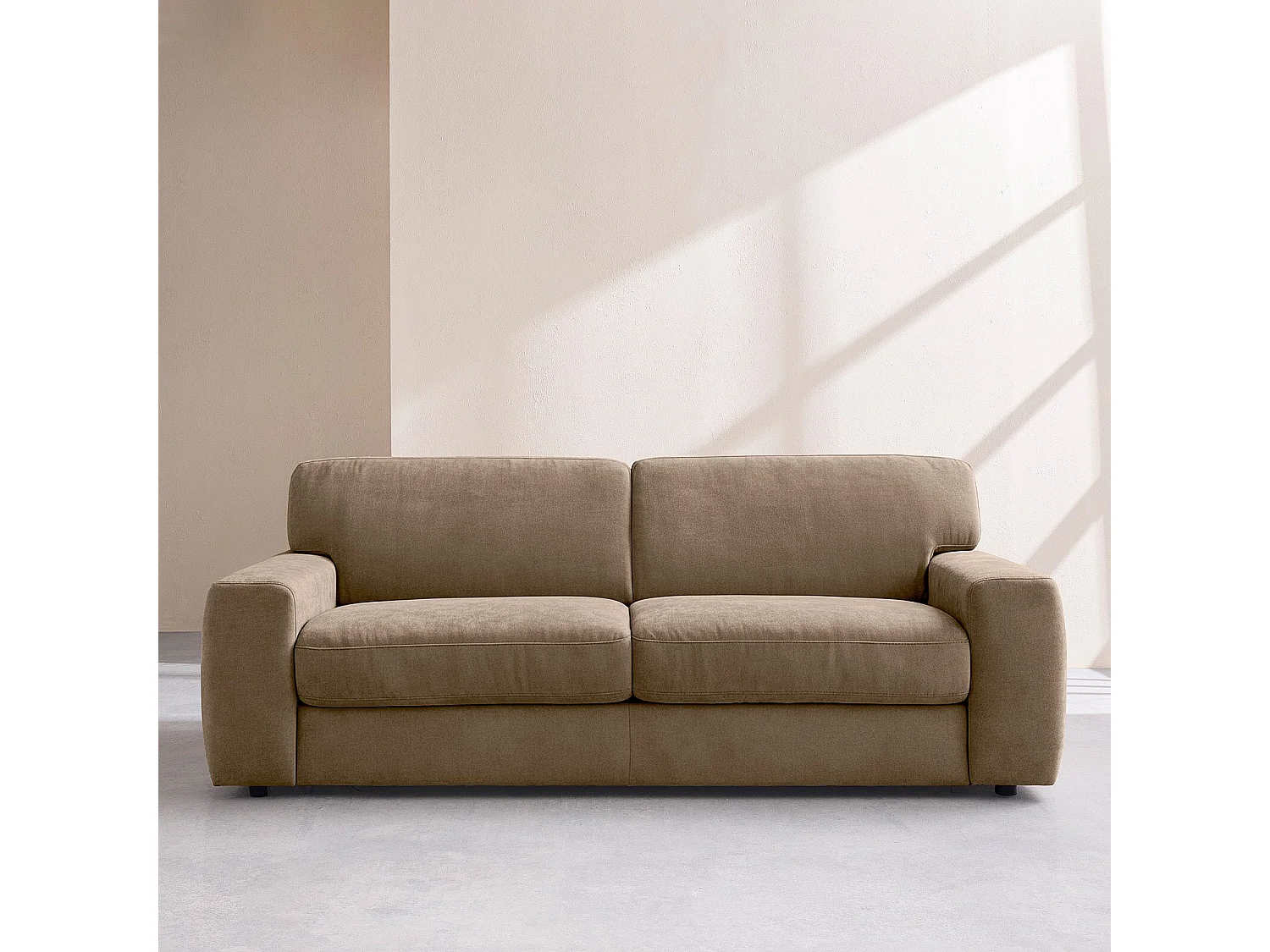 Canapé convertible 2 places - Couchage 140 cm - Matelas 16 cm - Tissu Atrani - Marron glacé