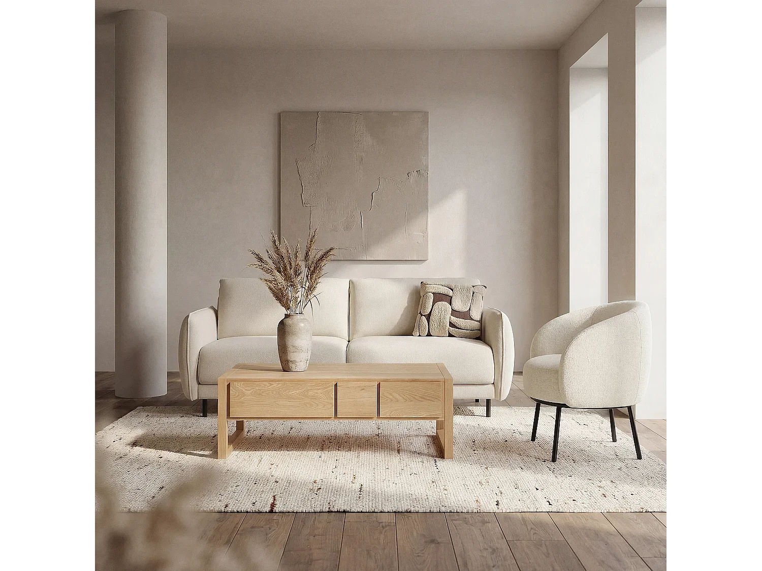 Table basse 6 tiroirs en chêne - Naturel - Design by Bethan Gray