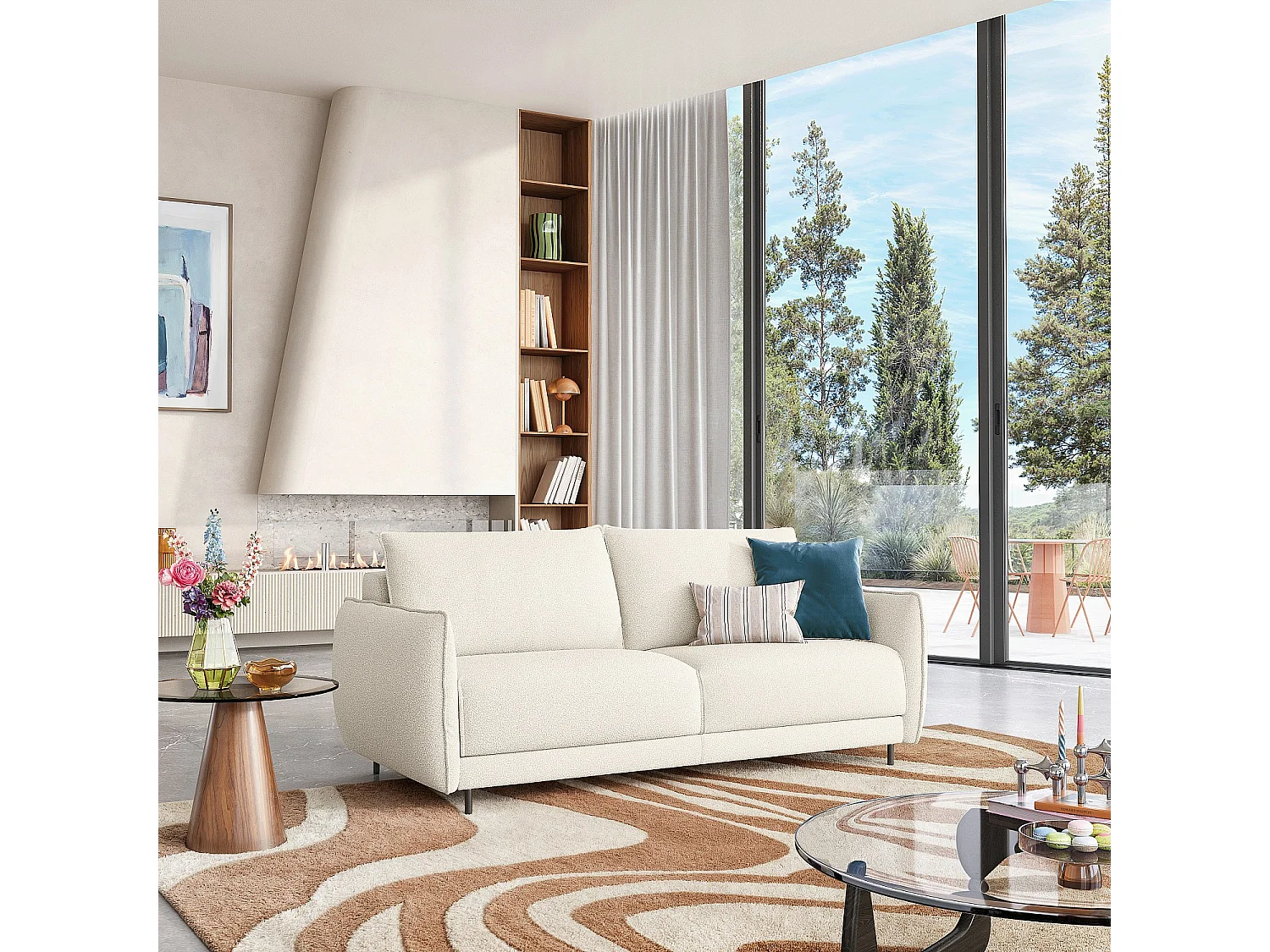 Habitat - Canapé convertible 2 places - Couchage 140 cm - Matelas en mousse 13 cm - Tissu Tolfa Crème - Milano II