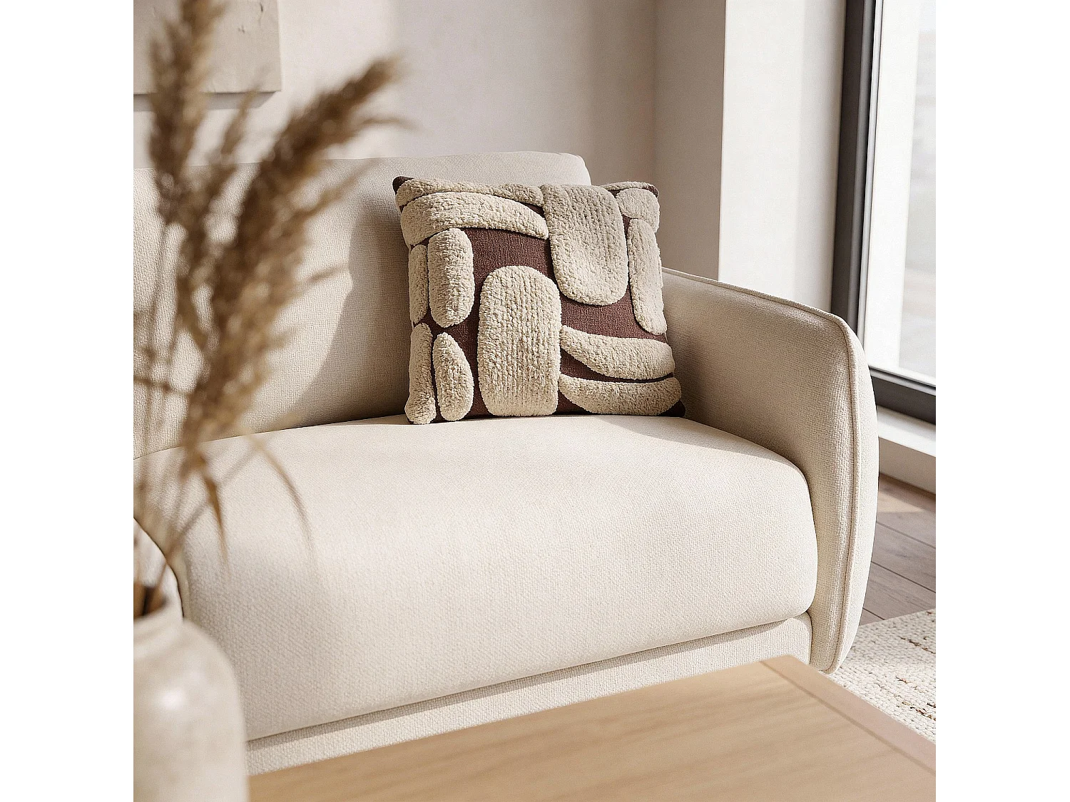 Canapé convertible 2 places - Couchage 140 cm - Matelas en mousse 13 cm - Tissu Tolfa Crème