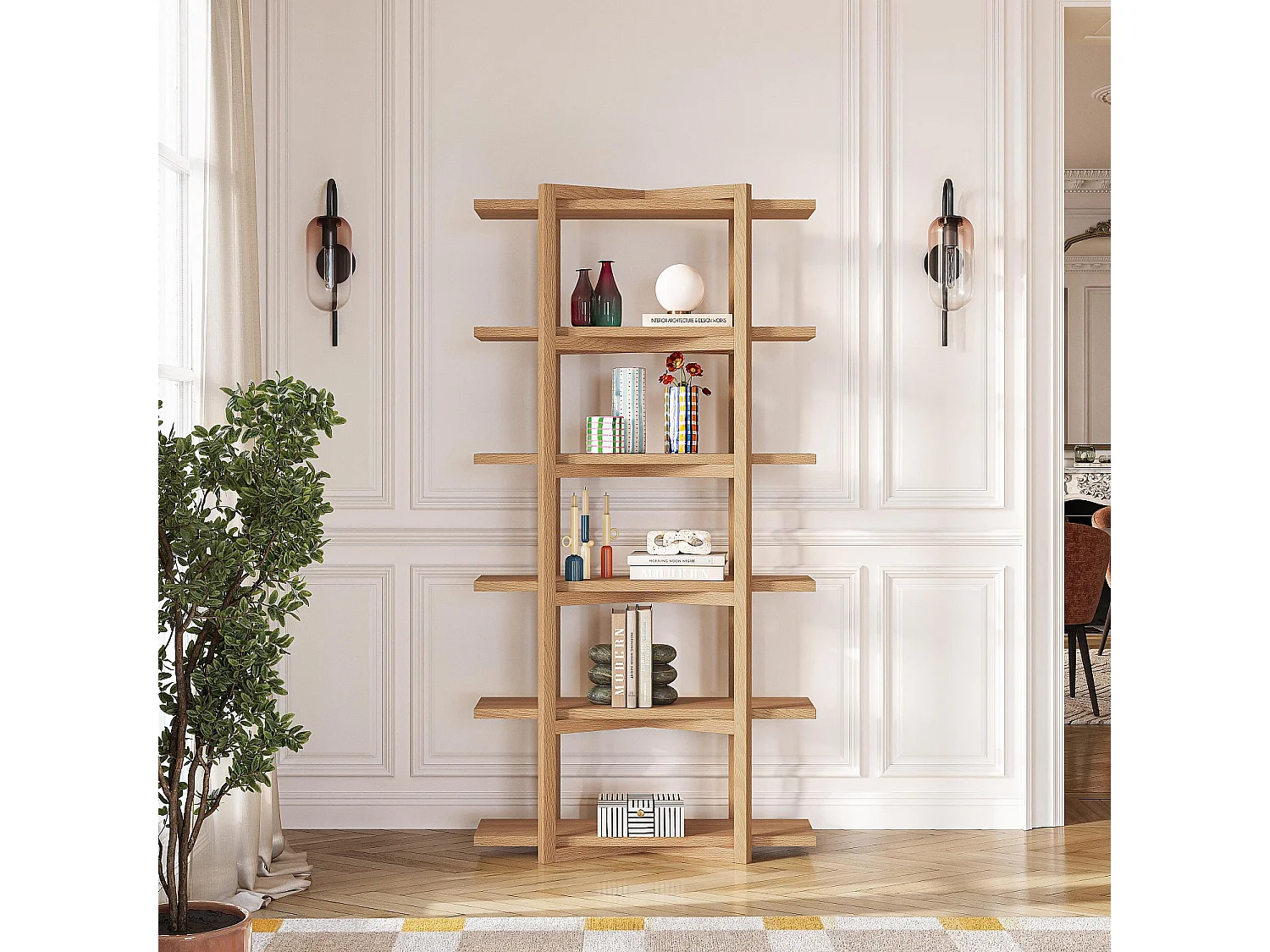 Habitat - Bibliothèque 5 étagères en chêne - Naturel - Janoa