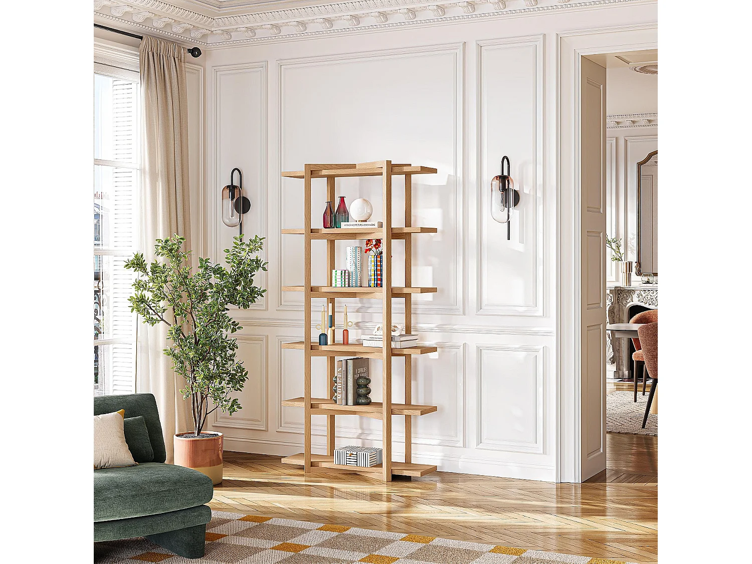 Habitat - Bibliothèque 5 étagères en chêne - Naturel - Janoa