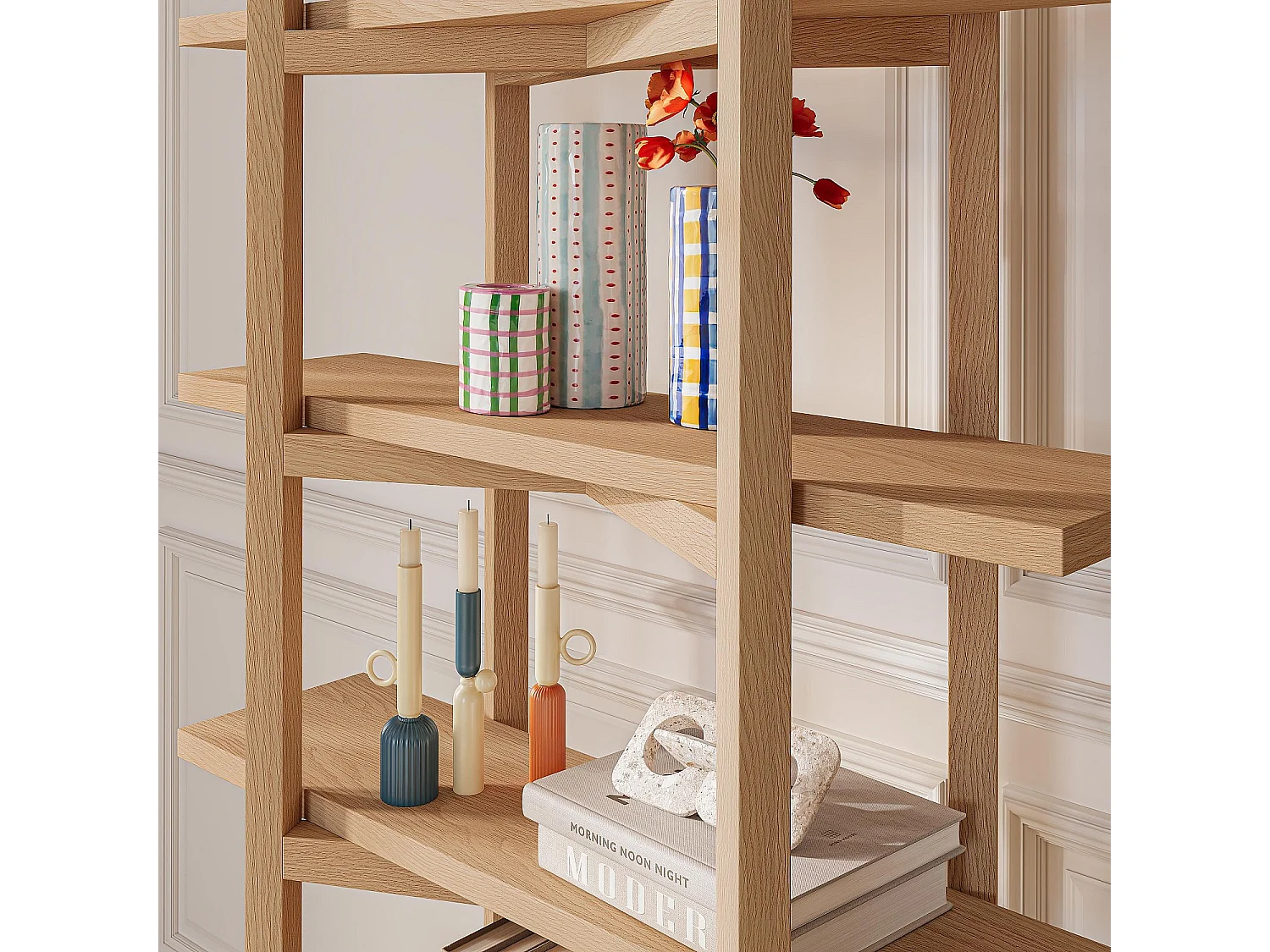 Habitat - Bibliothèque 5 étagères en chêne - Naturel - Janoa