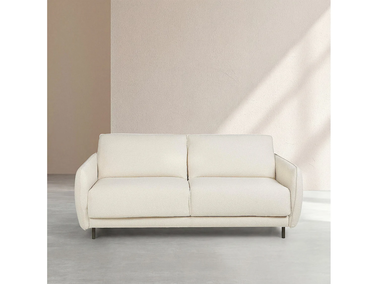 Canapé convertible 3 places - Couchage 160 cm - Matelas en mousse 13 cm - Tissu bouclette Tolfa - Crème