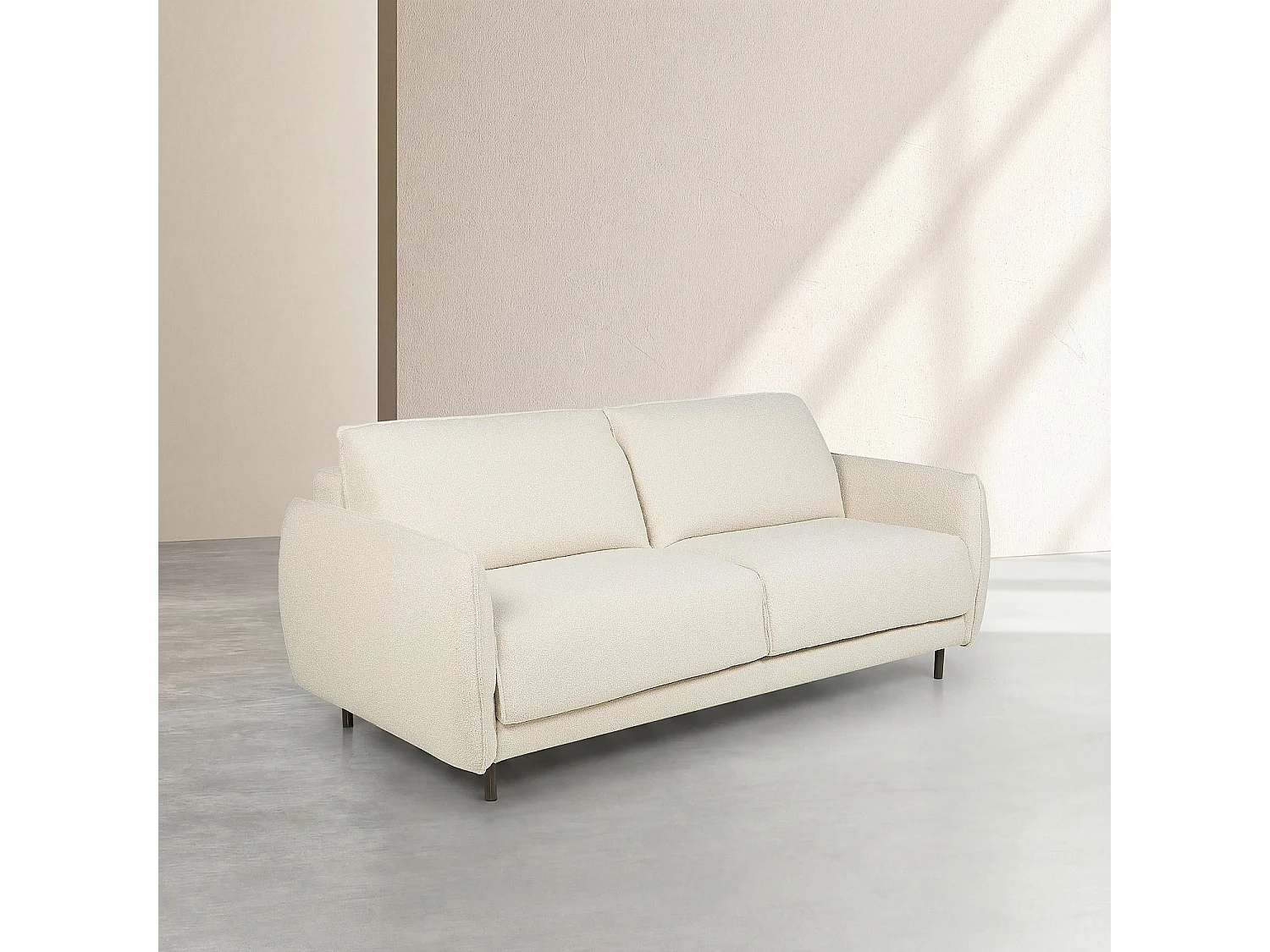Canapé convertible 3 places - Couchage 160 cm - Matelas en mousse 13 cm - Tissu bouclette Tolfa - Crème