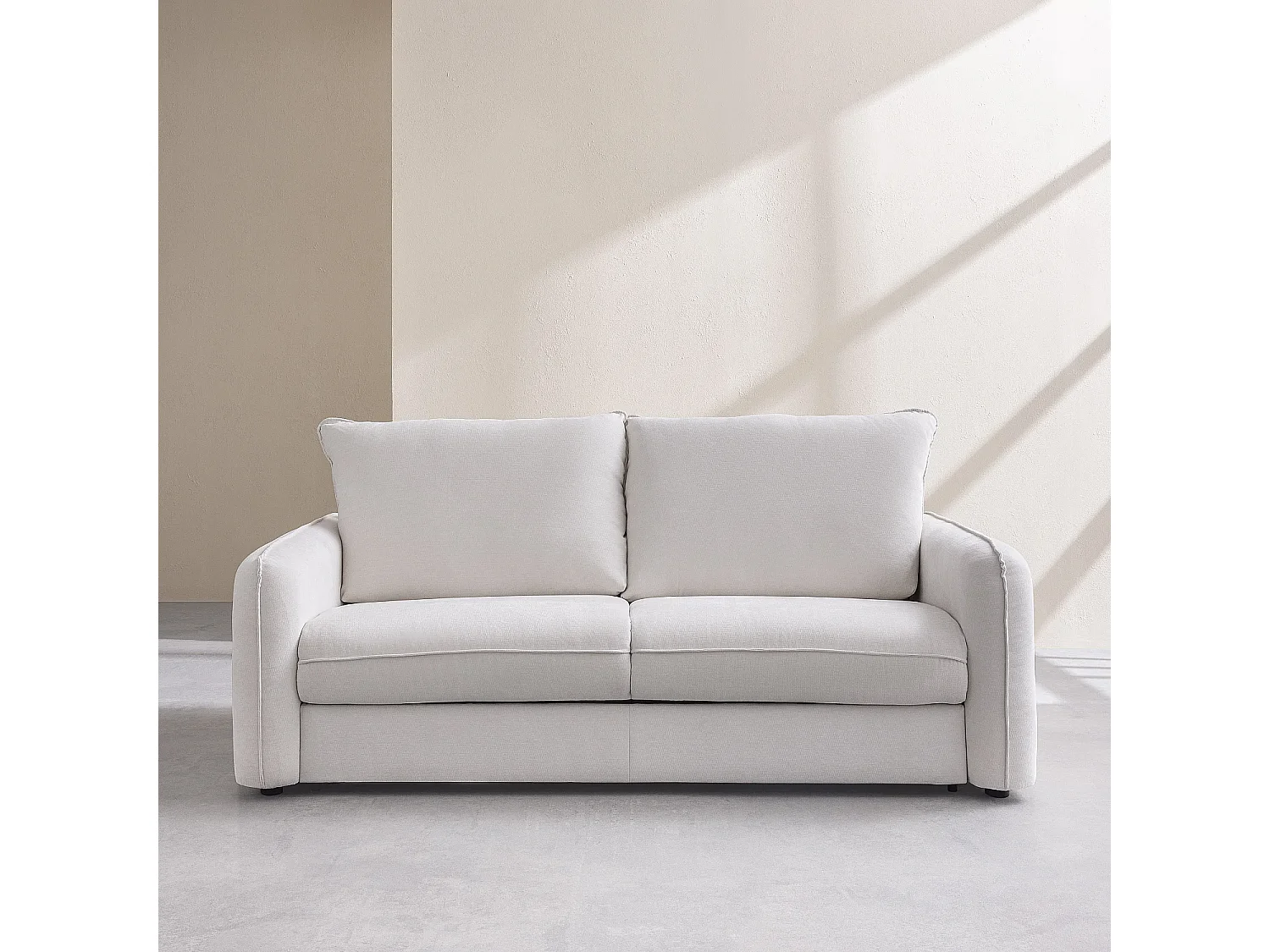 Canapé convertible 3 places - Couchage 160 cm - Matelas 13 cm - Tissu Norcia - Écru