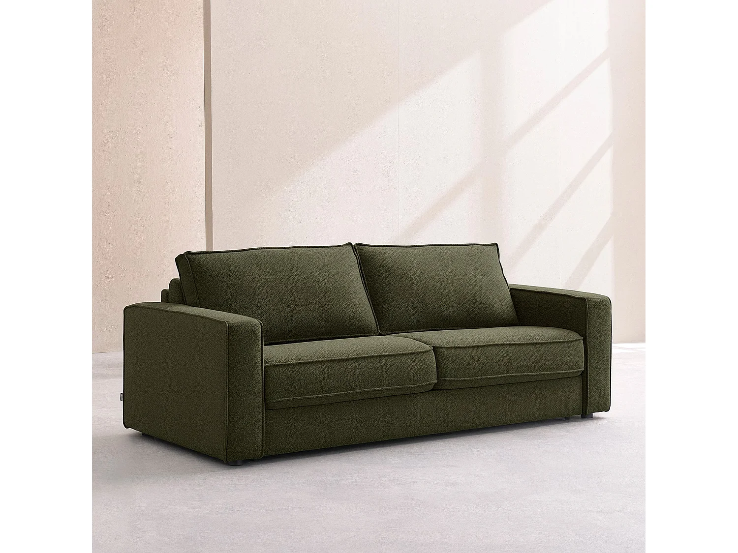 Canapé convertible 3 places - Couchage 160 cm - Matelas 16 cm - Tissu Tolfa Vert kaki