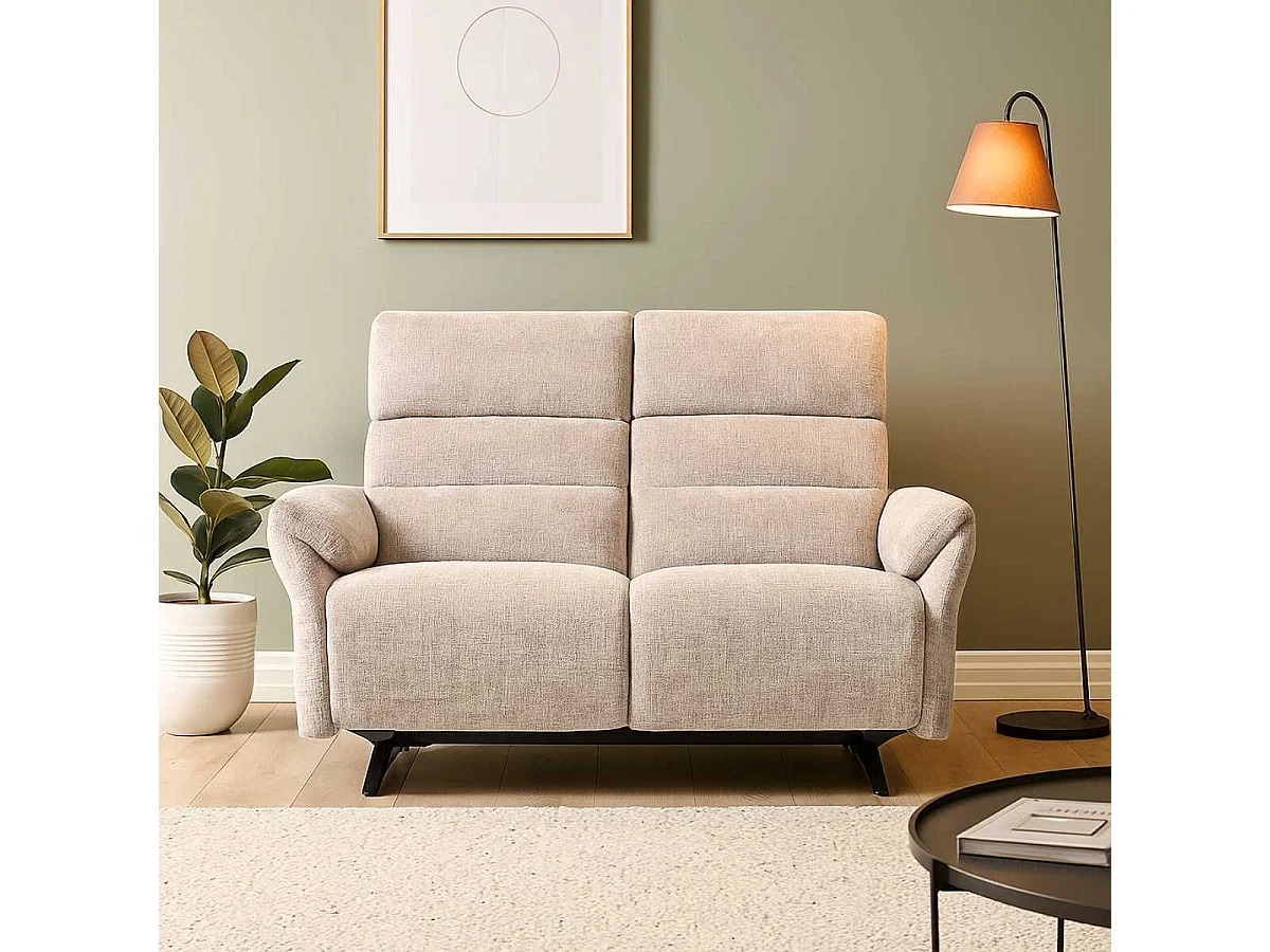 Canapé 2 places fixe tissu maillé ultra doux beige - LAMA