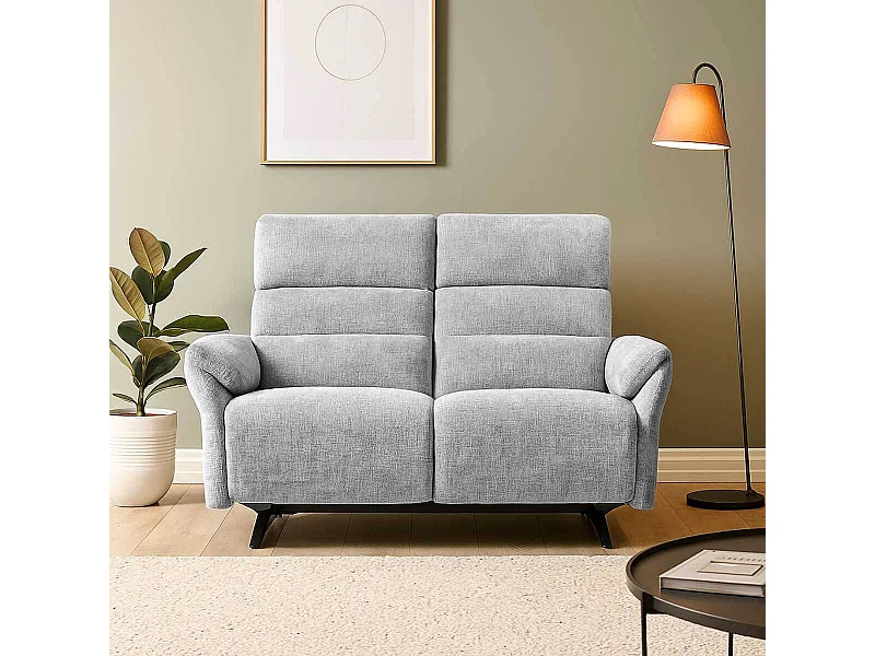 Canapé 2 places fixe tissu maillé ultra doux gris - LAMA