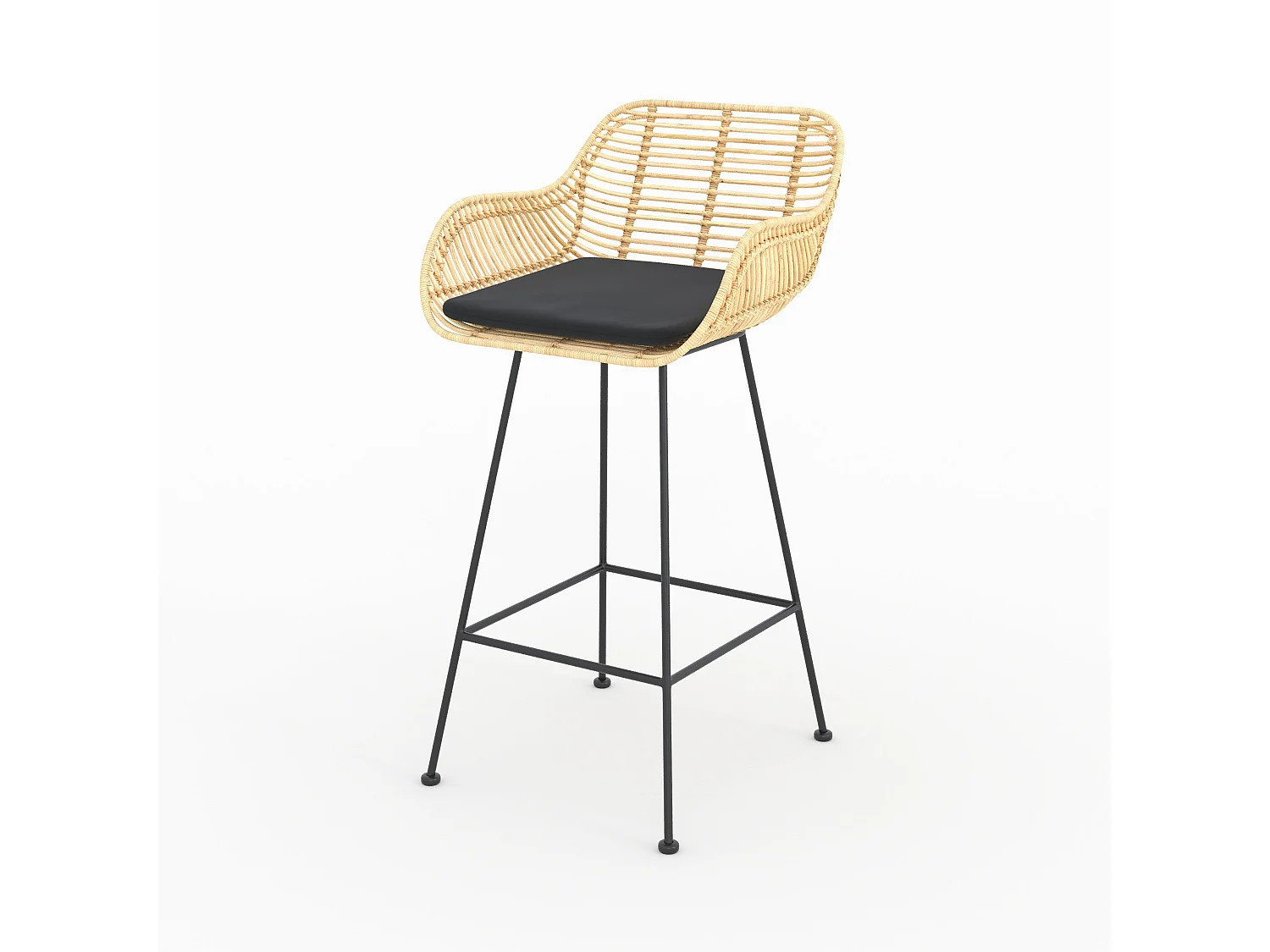 Set di 2 sedie da bar 66 cm in rattan e tessuto nero - Pops