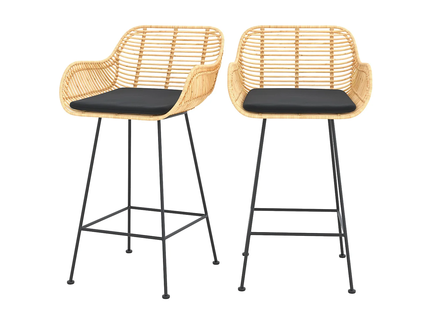Set di 2 sedie da bar 66 cm in rattan e tessuto nero - Pops