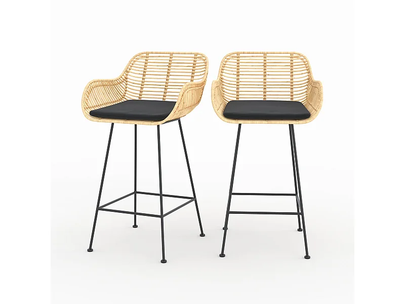 Set di 2 sedie da bar 66 cm in rattan e tessuto nero - Pops