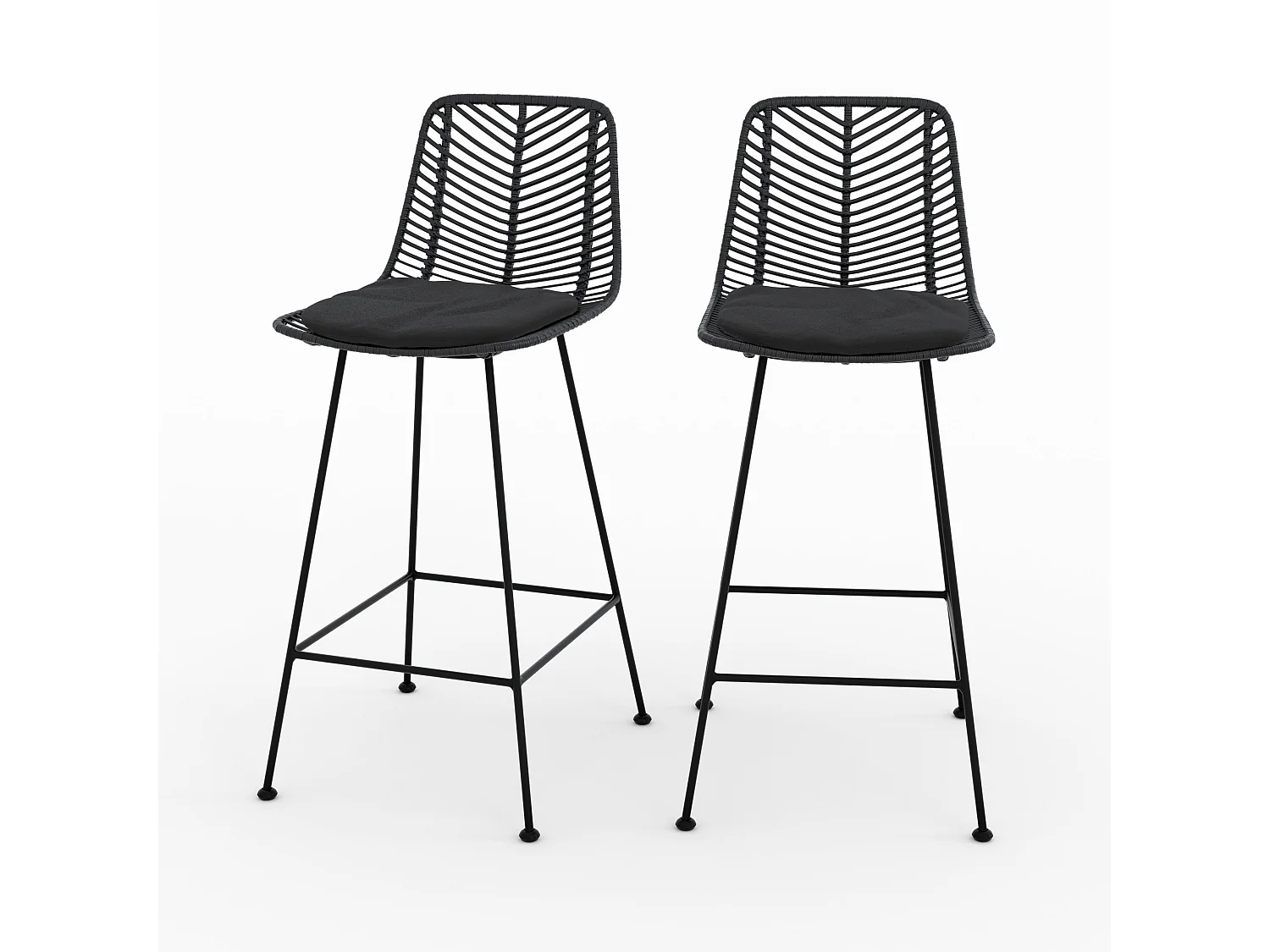 Lot de 2 chaises pour îlot central 66 cm en rotin noir - Tamara