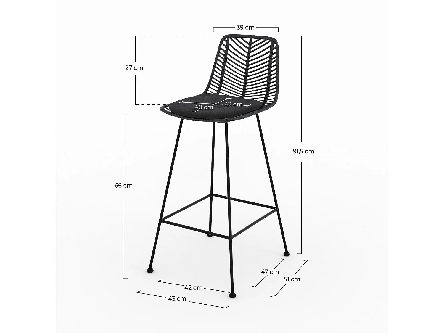 Set di 2 sedie da bar 66 cm in rattan nero - Tamara
