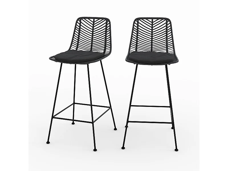 Lot de 2 chaises pour îlot central 66 cm en rotin noir - Tamara