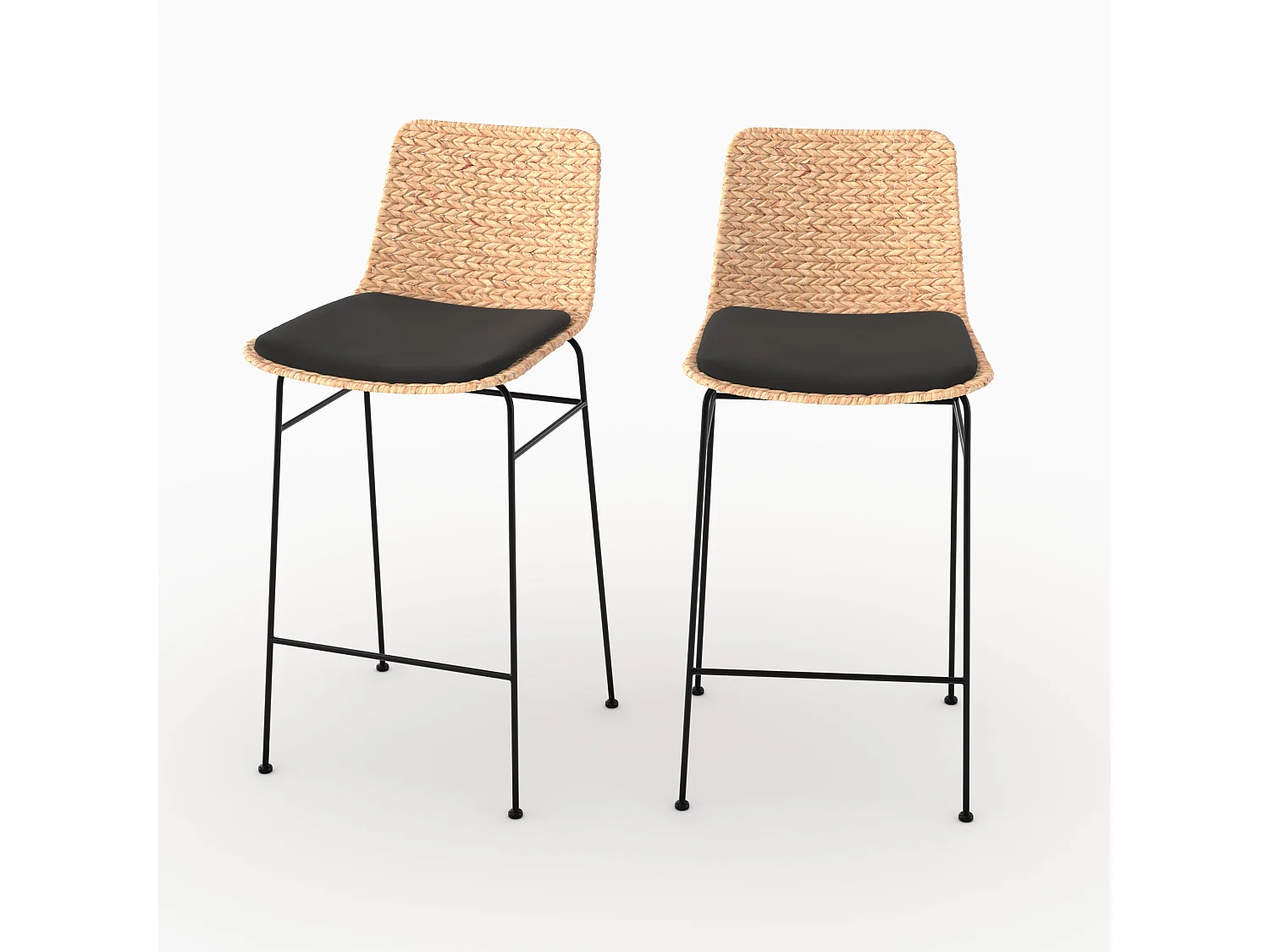 Lot de 2 chaises pour îlot central 66 cm en matière naturelle et noir - Faro