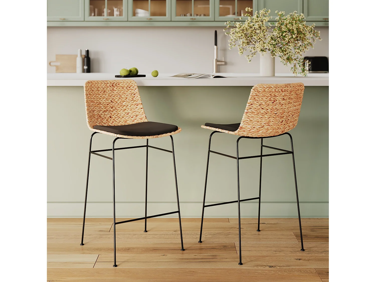 Lote de 2 sillas para isla central de 66 cm material natural, negro - Faro