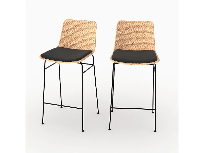 Lot de 2 chaises pour îlot central 66 cm en matière naturelle et noir - Faro