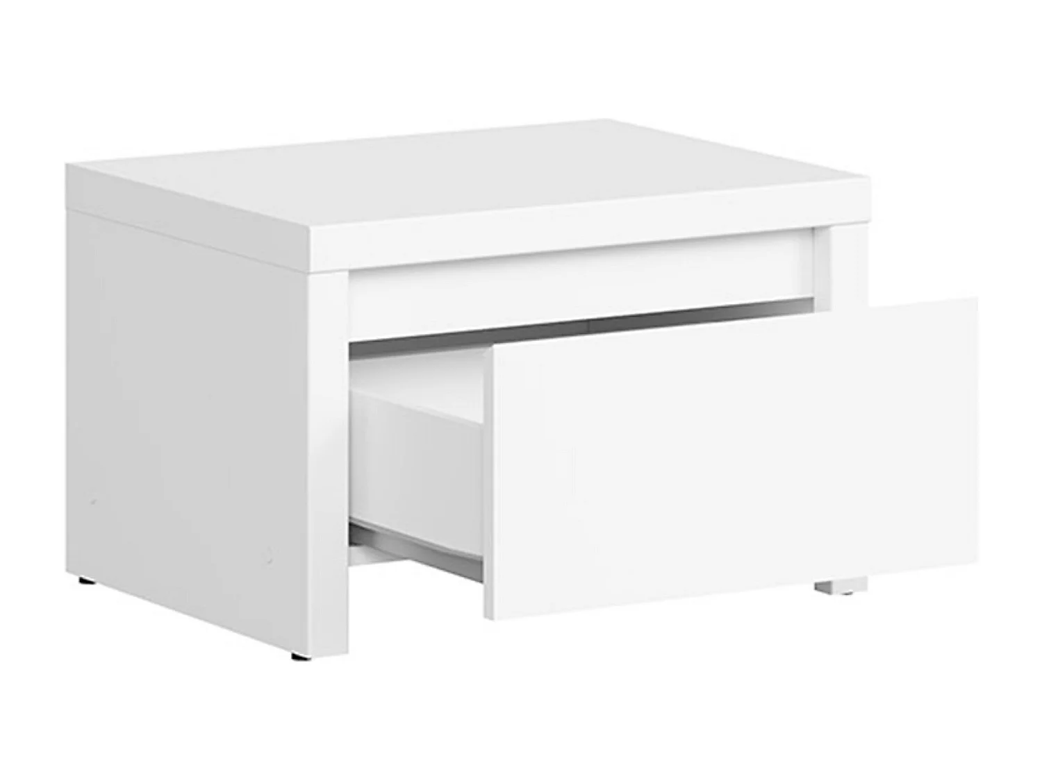 Table de chevet Table de nuit avec tiroir, coloris Blanc/Blanc Mat - Longueur 51 x Profondeur 40,5 x Hauteur 33,5 cm