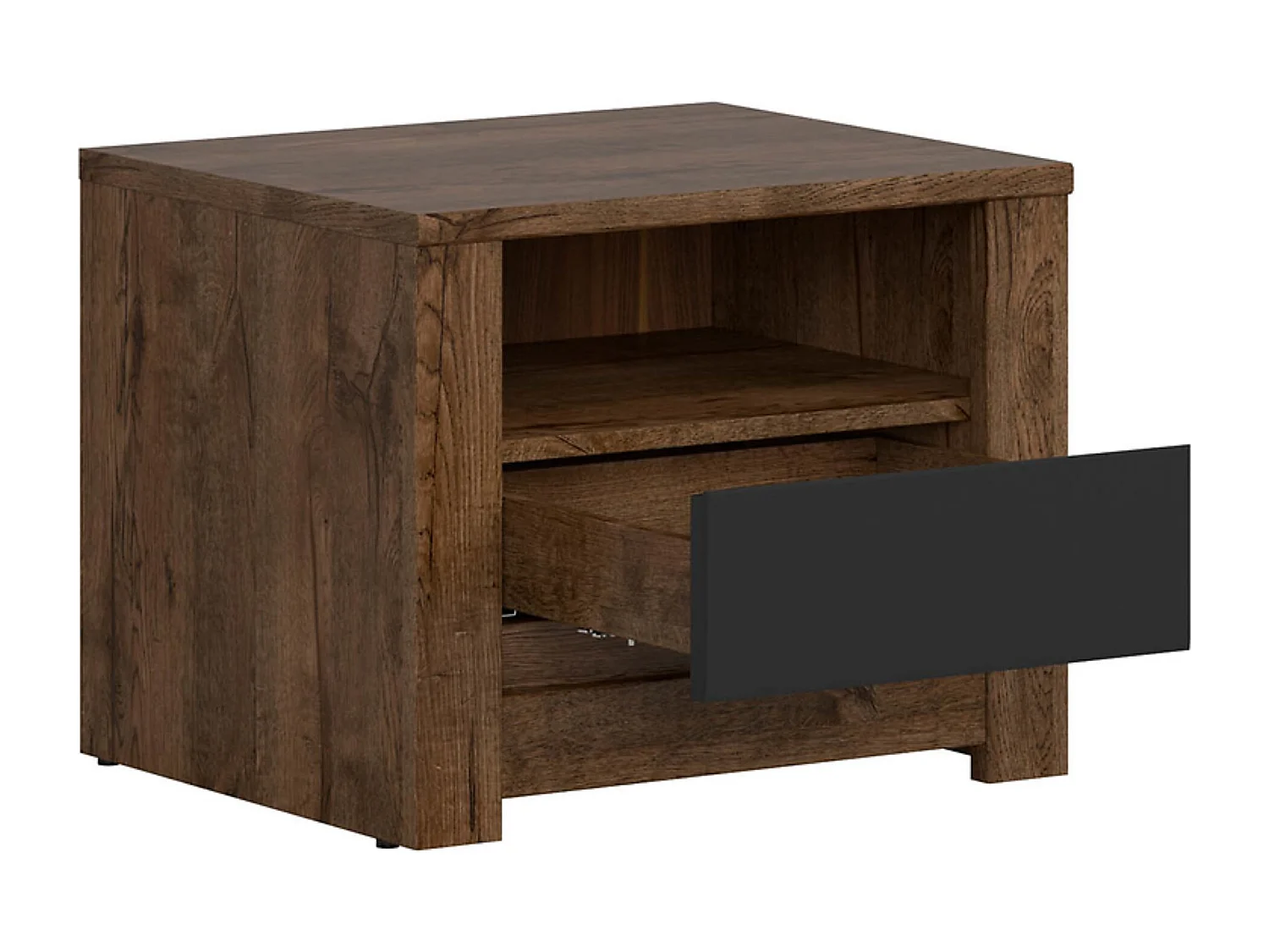 Table de chevet table de nuit avec tiroir,coloris Chêne foncé/Noir mat - Longueur 54,5 x Profondeur 45,5 x Hauteur 43,5cm