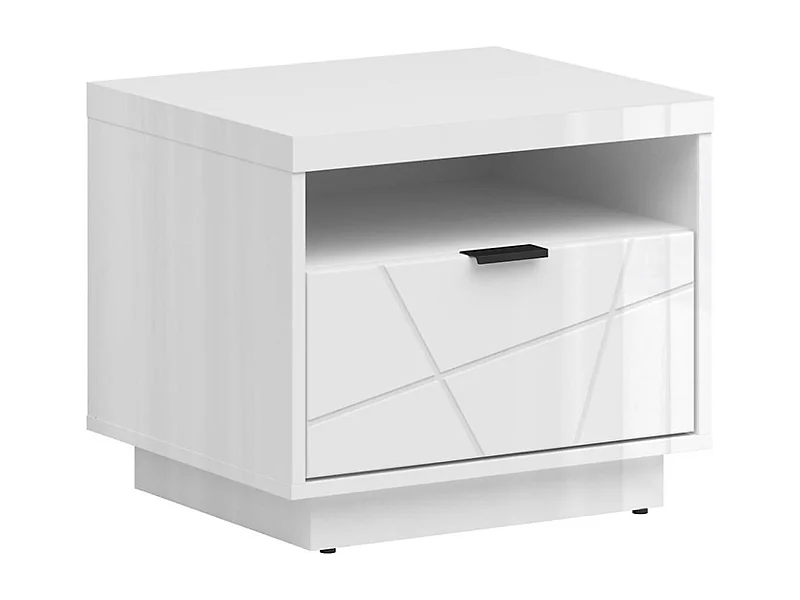 Table de chevet Table de nuit avec tiroir, coloris Blanc brillant/Blanc haute brillance - Longueur 50 x Profondeur 42,5 x Hauteur 42,5 cm