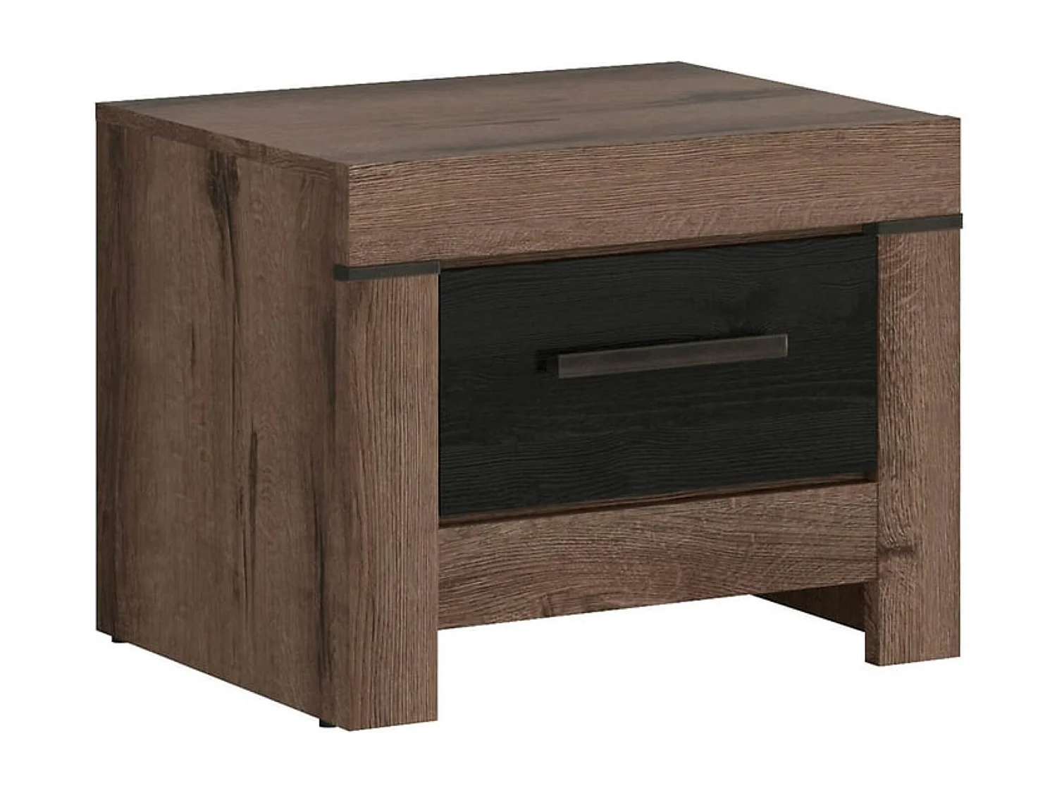 Table de chevet table de nuit avec tiroir coloris Chêne marron foncé/Chêne noir - Longueur 57 x Profondeur 45 x Hauteur 45 cm