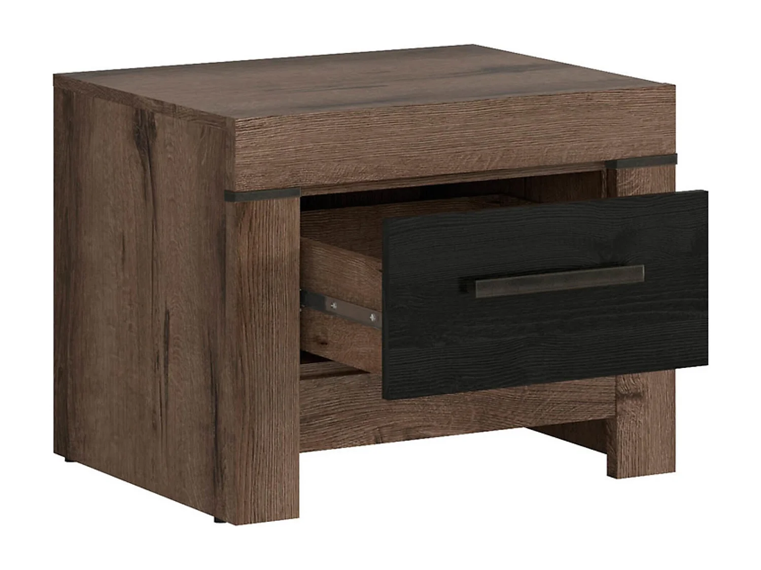 Table de chevet table de nuit avec tiroir coloris Chêne marron foncé/Chêne noir - Longueur 57 x Profondeur 45 x Hauteur 45 cm