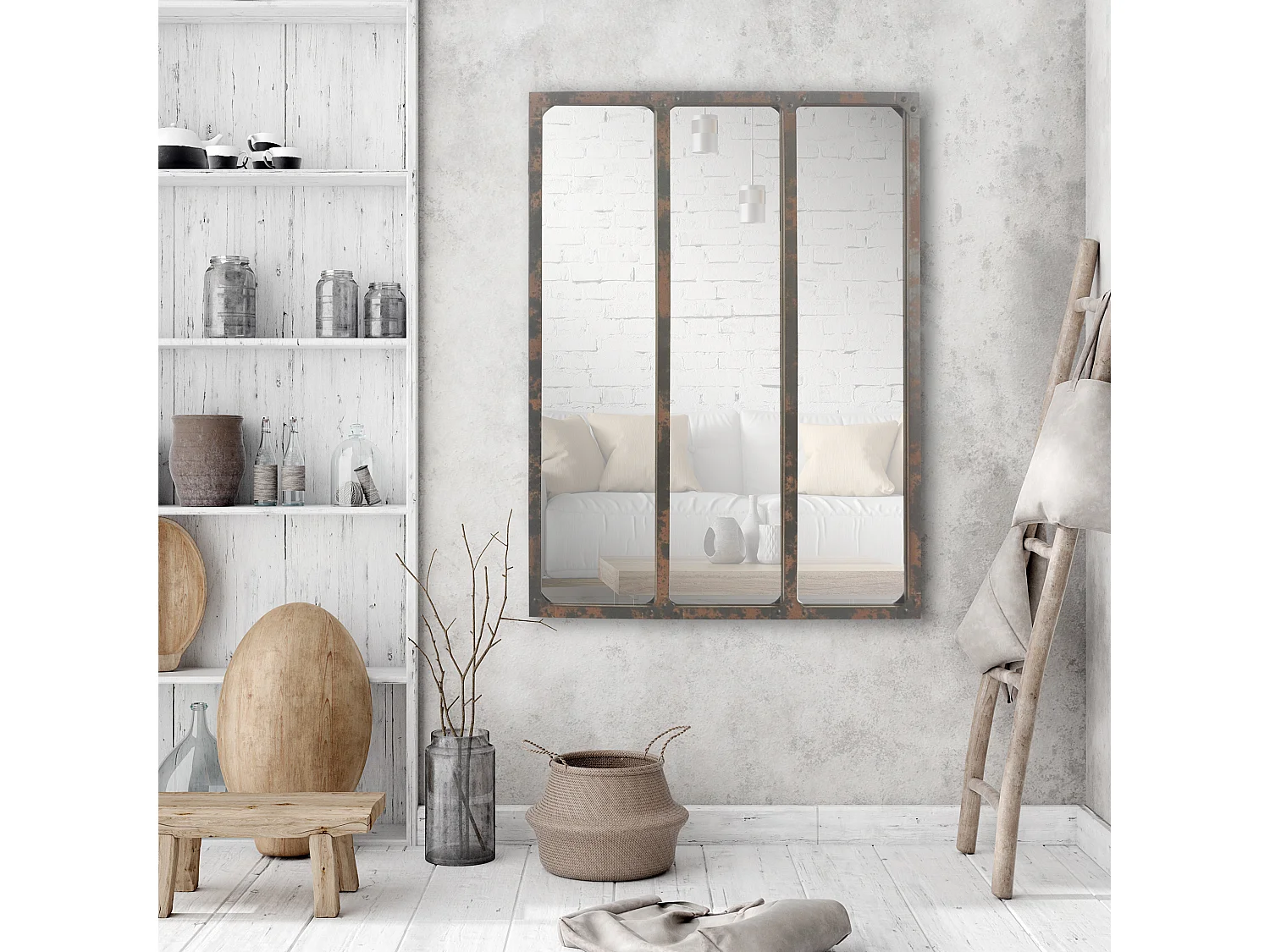 Miroir industriel 3 bandes avec rivets 60x80cm