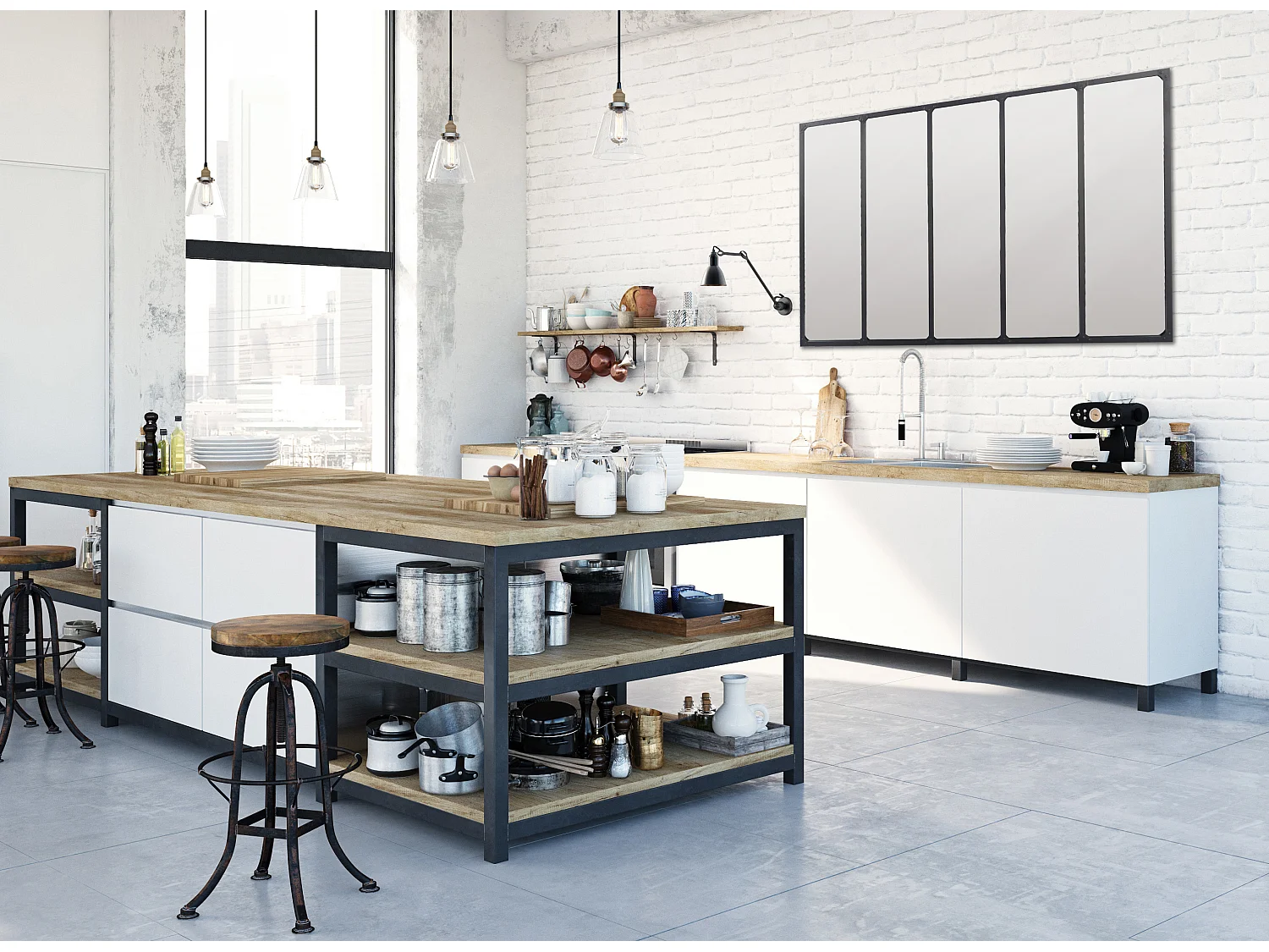 Miroir industriel avec rivets 137x90cm