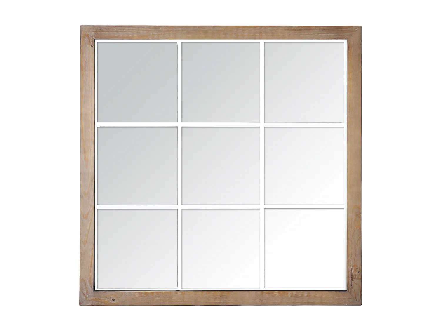 Miroir industriel carré effet fenêtre 9 vues 100x100cm