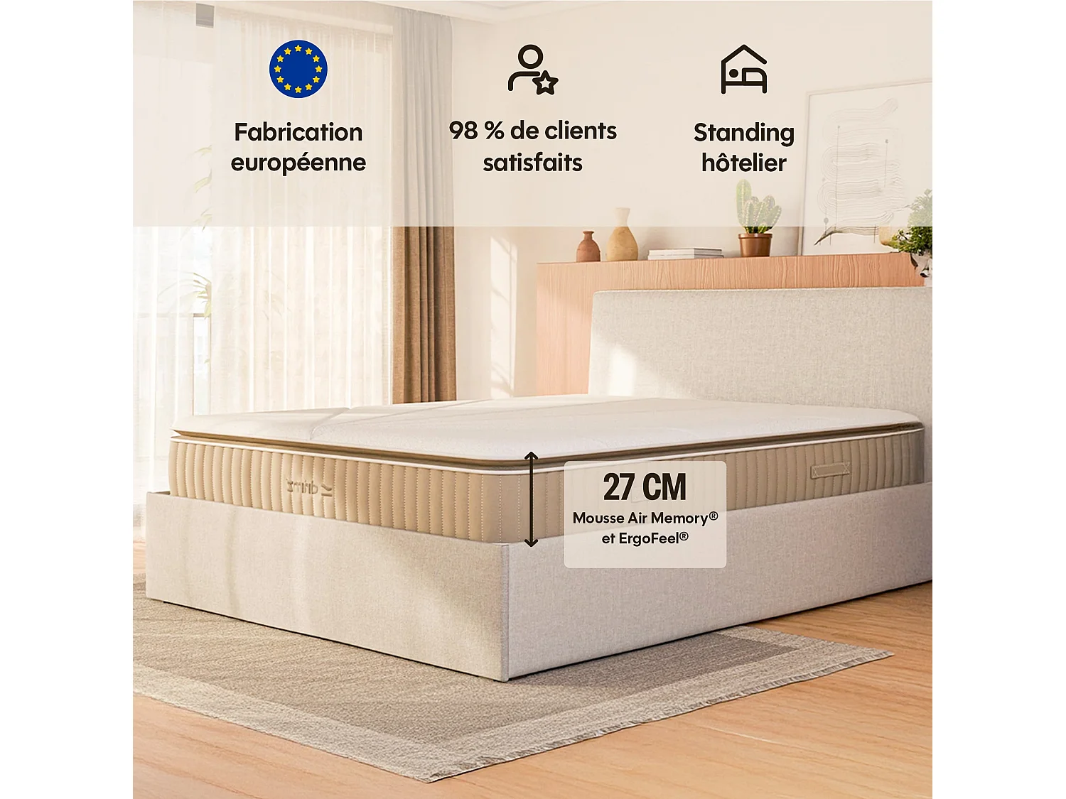 Matelas premium hybride mémoire de forme 160x200 épais 27cm