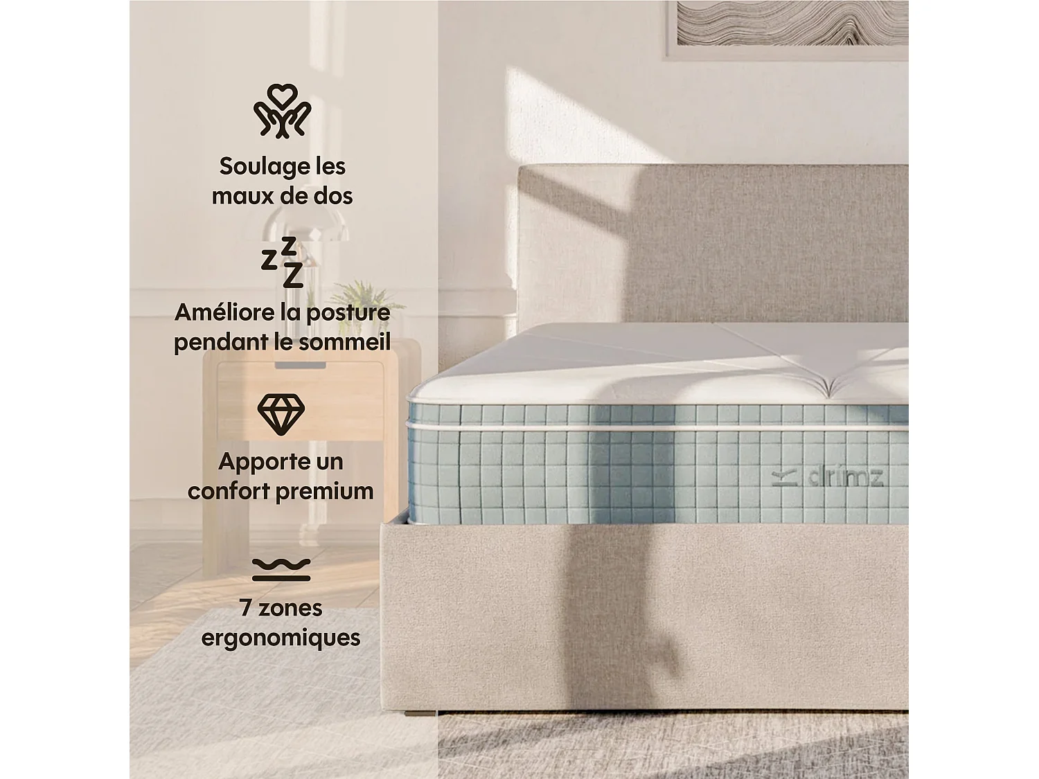 Matelas luxe hybride mémoire de forme 200x200 épais 30cm