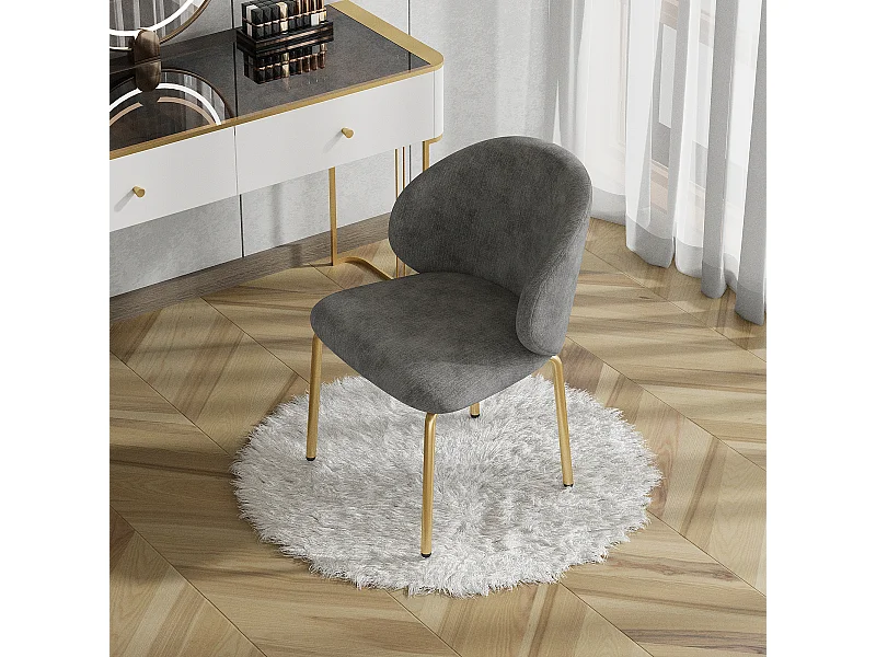 Chaise de salle à manger - 47.5 x 56 x 74 cm - chaise de coiffeuse - pieds dorés - chenille - gris