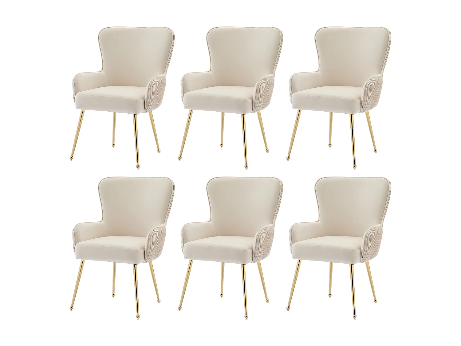 Set di 6 sedie in velluto beige - Gambe in metallo dorato - Gambe regolabili