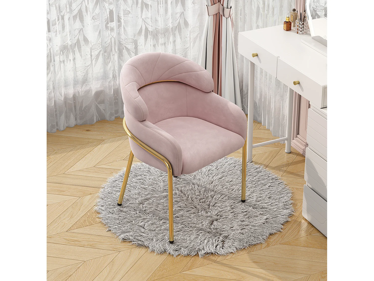 Set di 6 sedie in velluto rosa - Gambe in metallo - Per soggiorno, camera da letto, sala da pranzo