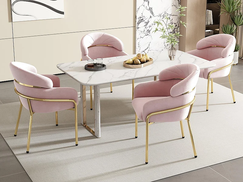 Set van 4 eetkamerstoelen - 45x53x79cm - metal poten - Fluweel stof - Roze