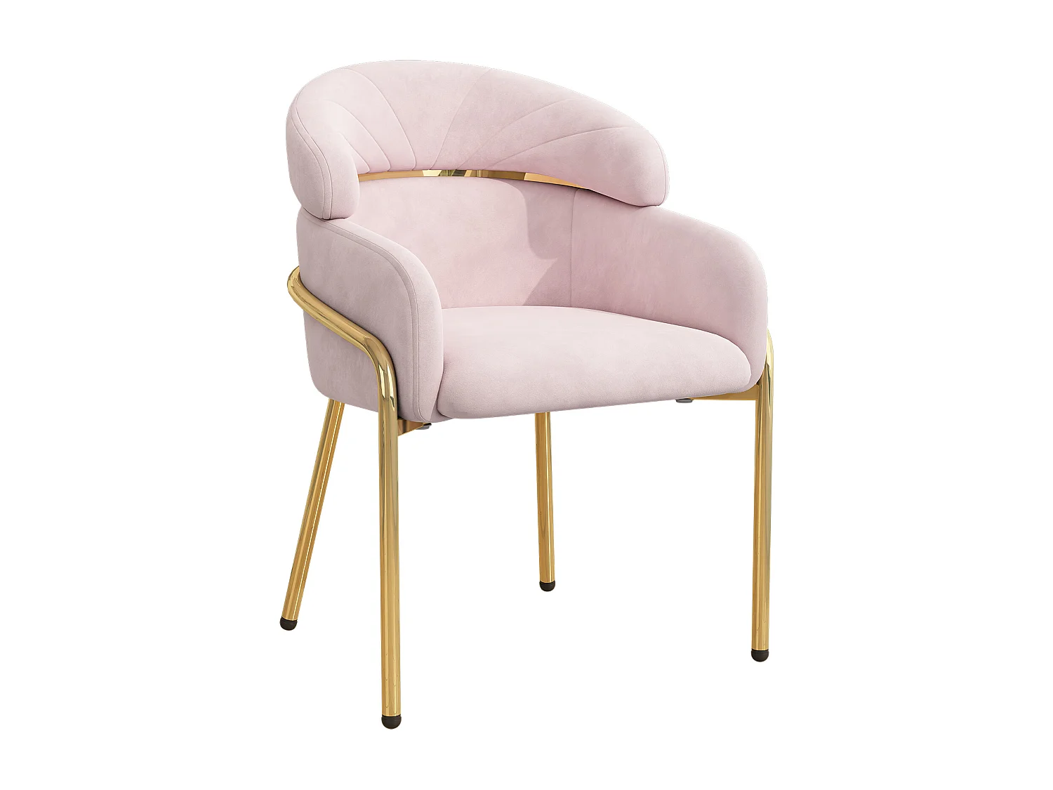 Conjunto de 4 cadeiras em veludo rosa com pés em metal dourado.
