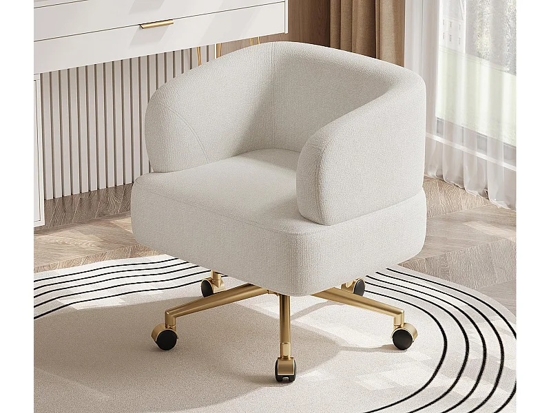 1 Chaise en tissu chenille - pieds en métal doré - rotation à 360°  - avec 5 roues - Beige
