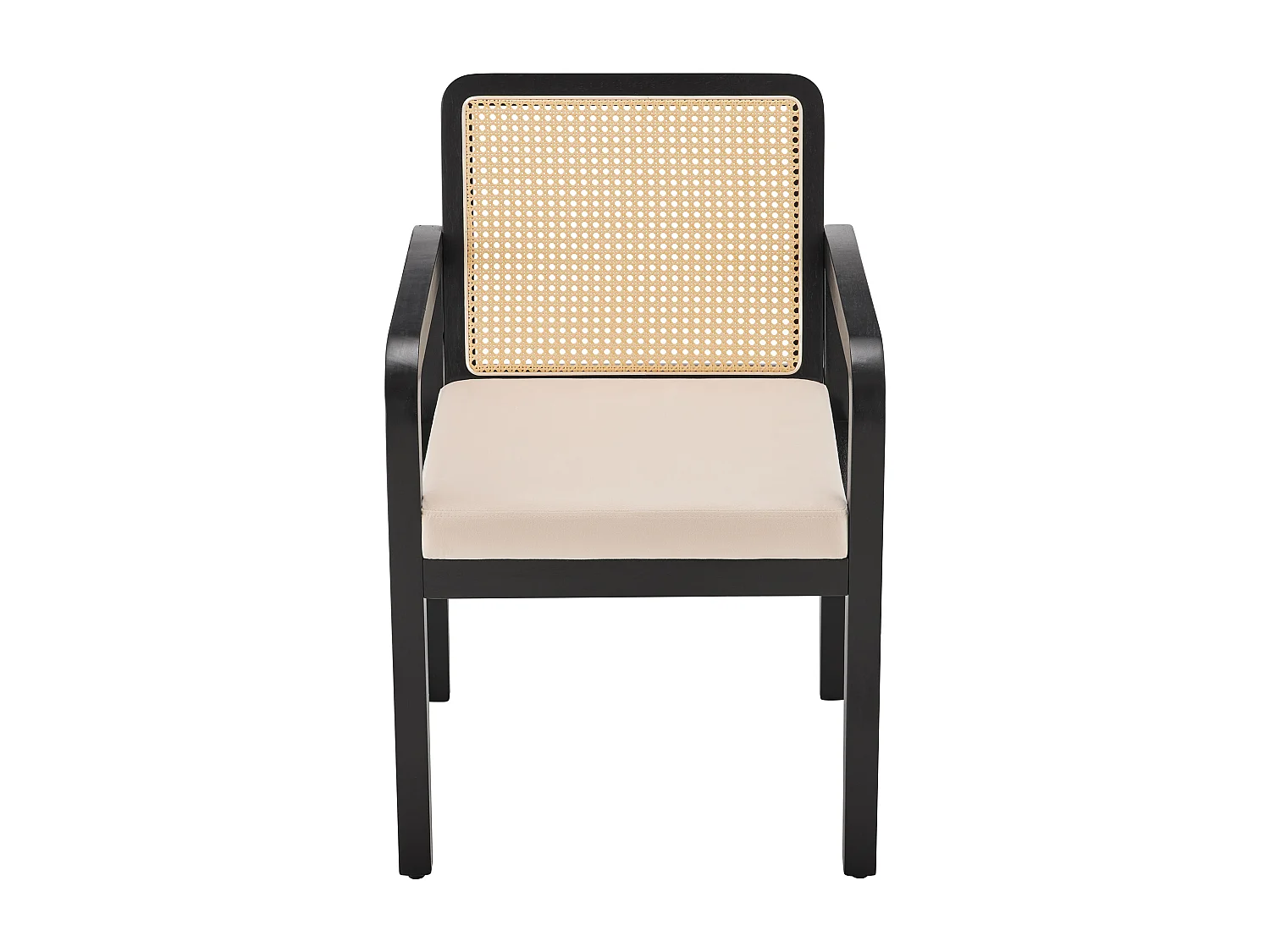 Lot de 4 chaises en velours avec dossier en rotin - Noir et naturel clair