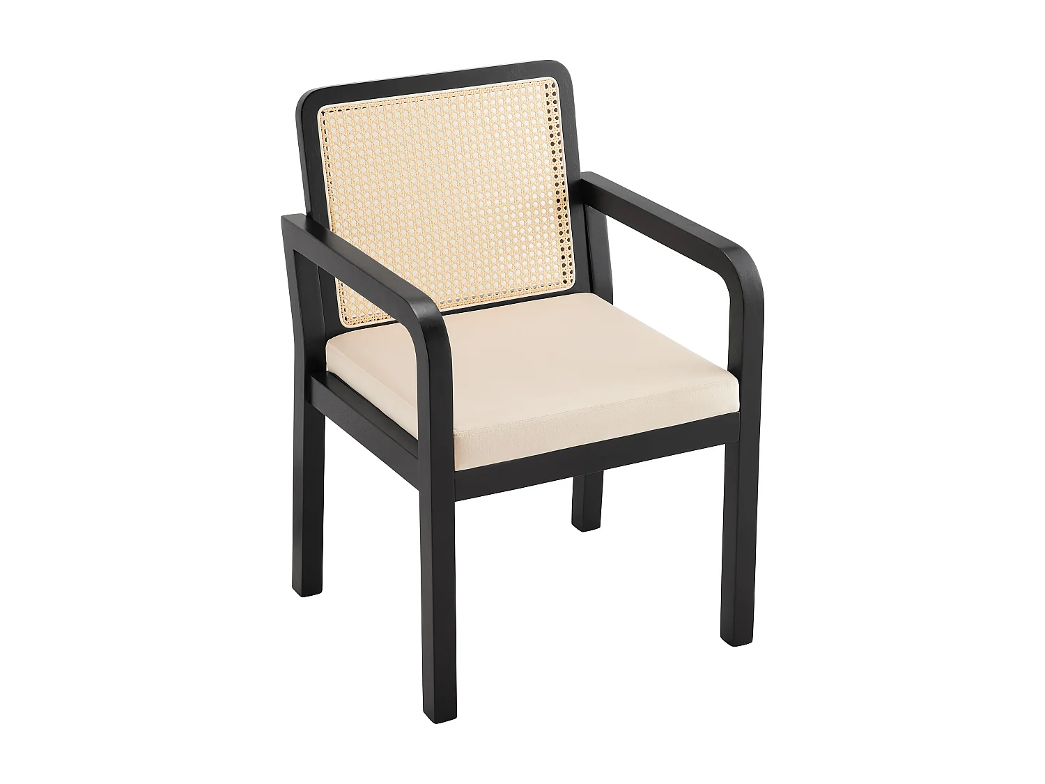 Lot de 4 chaises en velours avec dossier en rotin - Noir et naturel clair