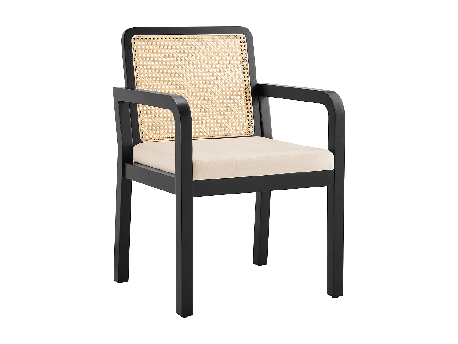 Lot de 4 chaises en velours avec dossier en rotin - Noir et naturel clair