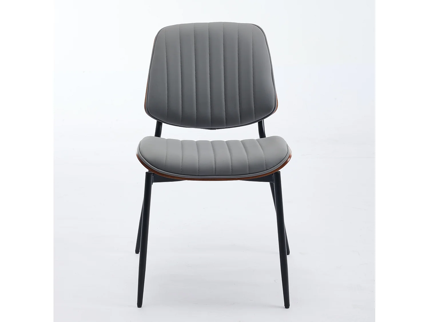 Set van 2 stoelen van kunstleer (PU) - metalen poten - Grijs en walnoot