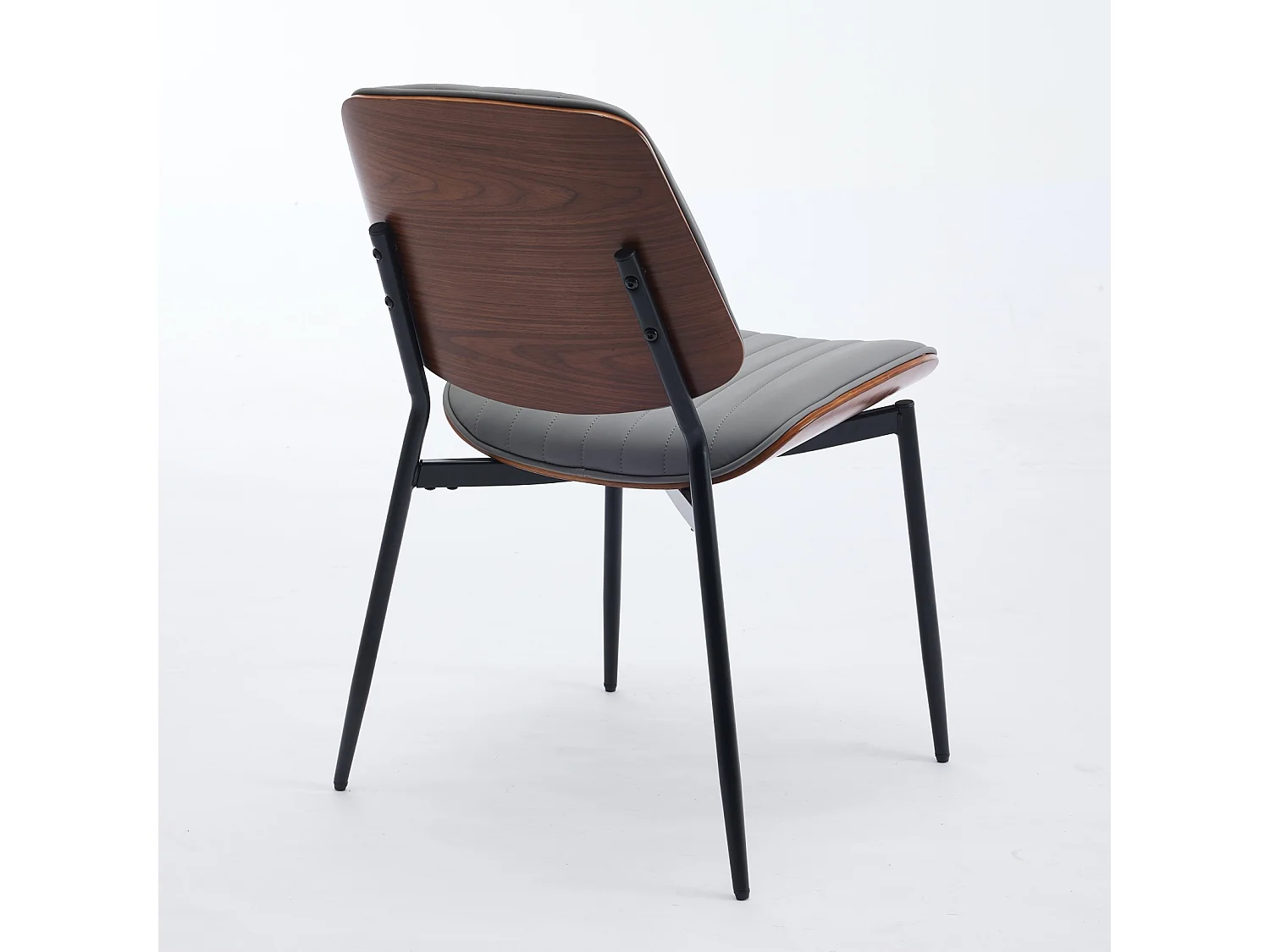 Set van 2 stoelen van kunstleer (PU) - metalen poten - Grijs en walnoot