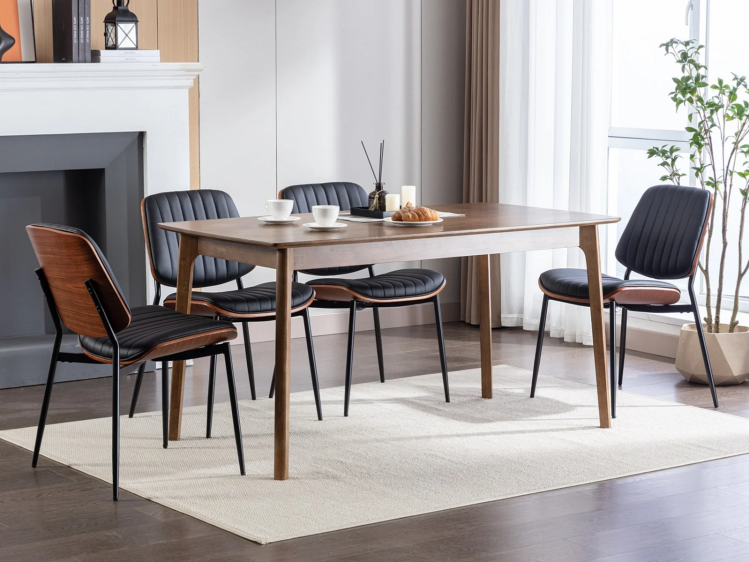 Set di 2 sedie in similpelle PU - gambe in metallo - Nero e noce