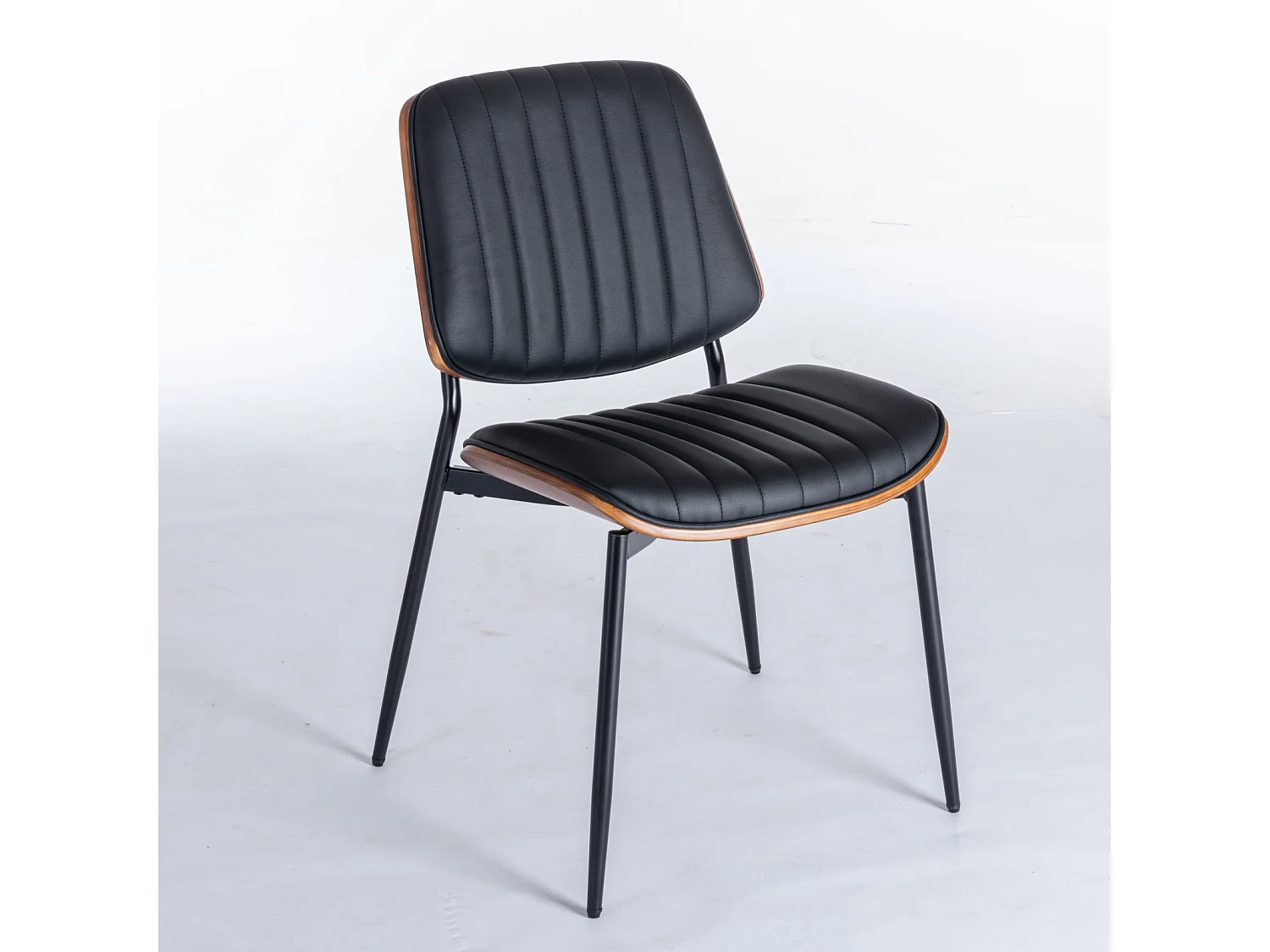 Set di 2 sedie in similpelle PU - gambe in metallo - Nero e noce