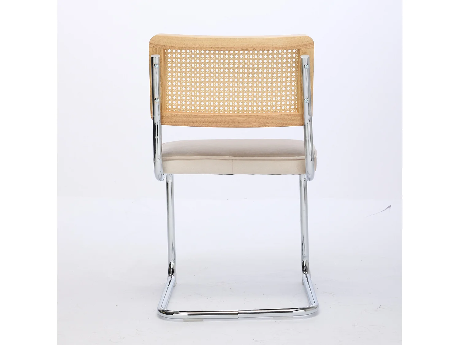 Set di 2 sedie in velluto beige - Struttura in metallo - Schienale in rattan