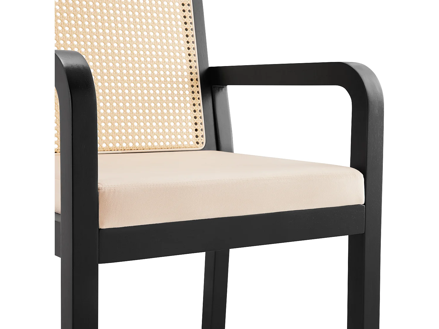 Lot de 2 chaises en velours avec dossier en rotin - Noir et naturel clair